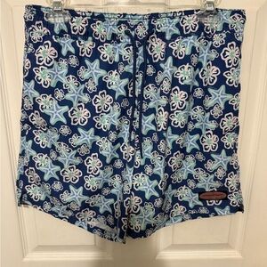 Vineyard Vines Mens Star Fish Chappy Swim Trunks Sz S Pockets Mesh Brief Blue